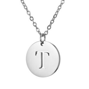 Collar de acero inoxidable con dije "T" plateado