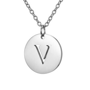 Collar de acero inoxidable con dije "V" plateado