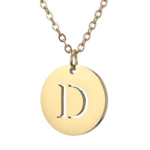 Collar de acero inoxidable con dije "D" dorado