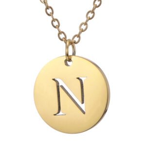 Collar de acero inoxidable con dije "N" dorado