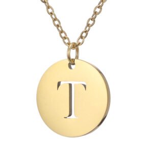Collar de acero inoxidable con dije "T" dorado