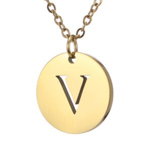 Collar de acero inoxidable con dije "V" dorado